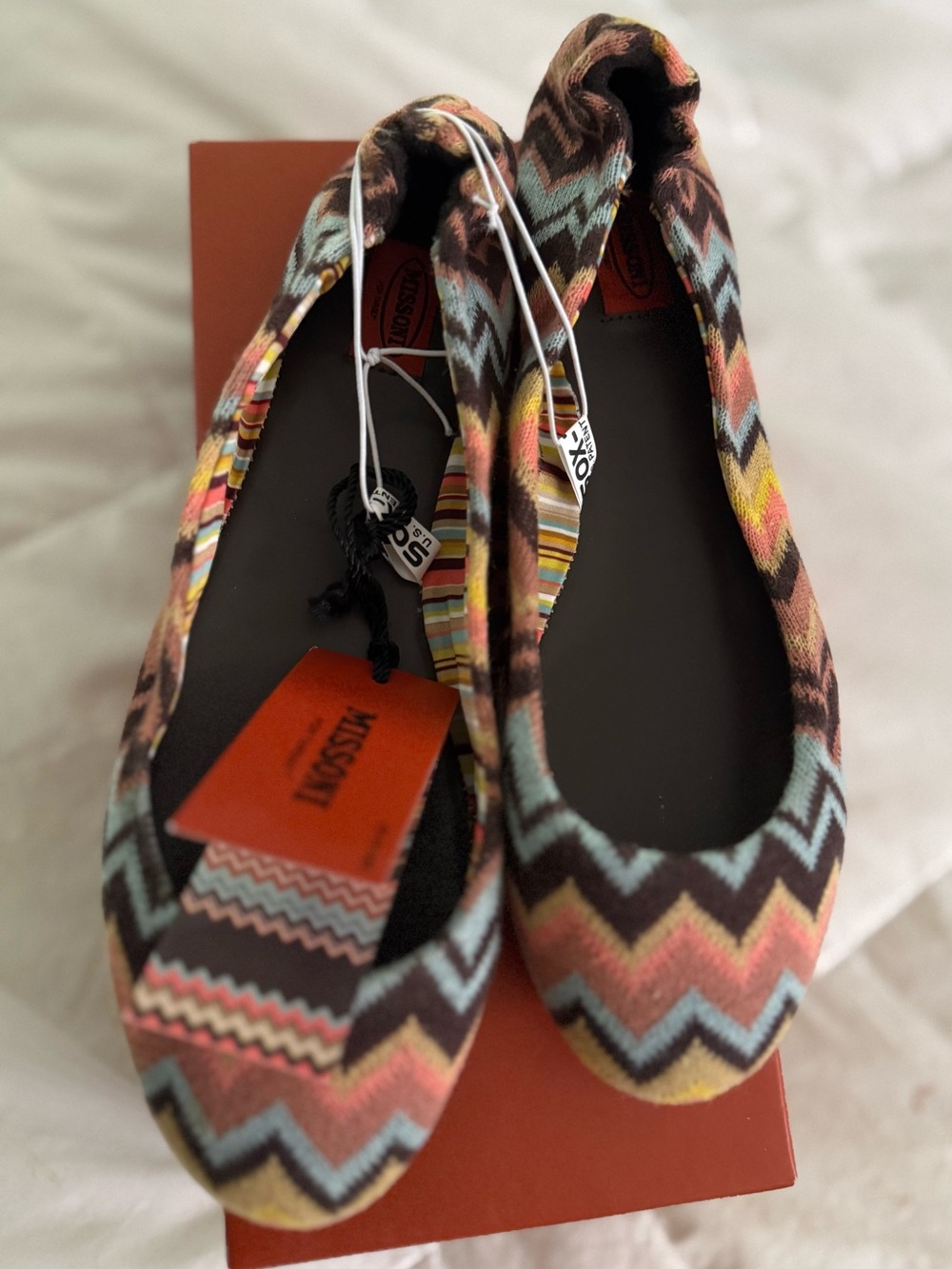 Missoni Multicolor Zigzag Knit Ballet Flats in Coral, Aqua, Brown & Yellow